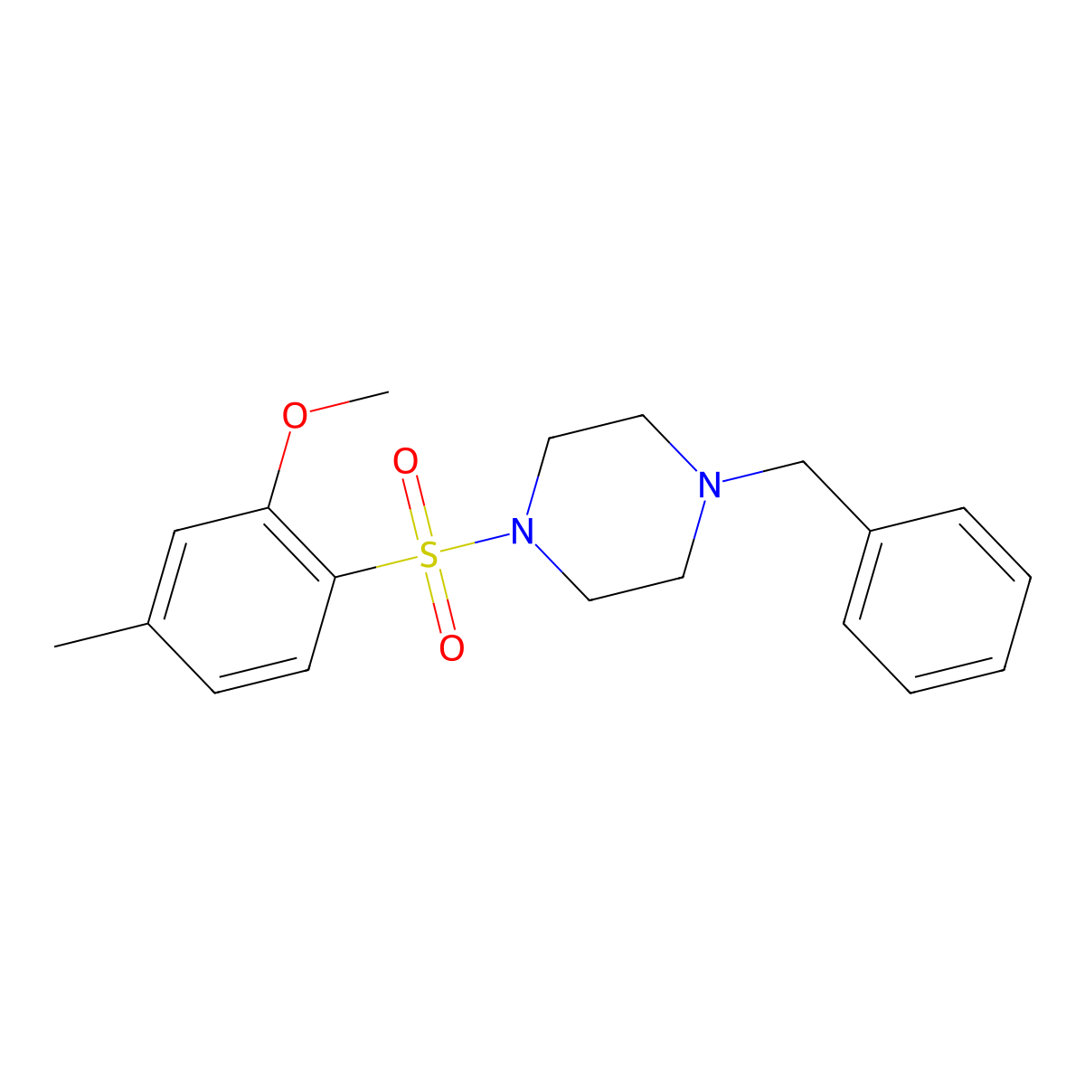 1-Benzyl-4-(2-methoxy-4-methylbenzenesulfonyl)piperazine molecular structure, CAS 1087640-92-3
