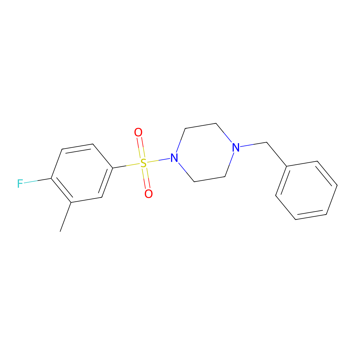 1-Benzyl-4-(4-fluoro-3-methylbenzenesulfonyl)piperazine molecular structure, CAS 1087640-93-4