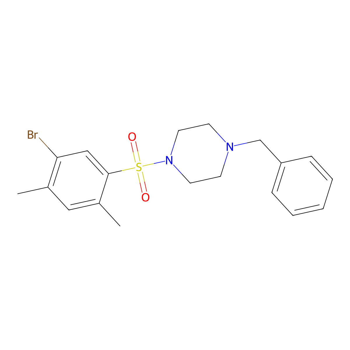 1-Benzyl-4-(5-bromo-2,4-dimethylbenzenesulfonyl)piperazine molecular structure, CAS 1087640-98-9