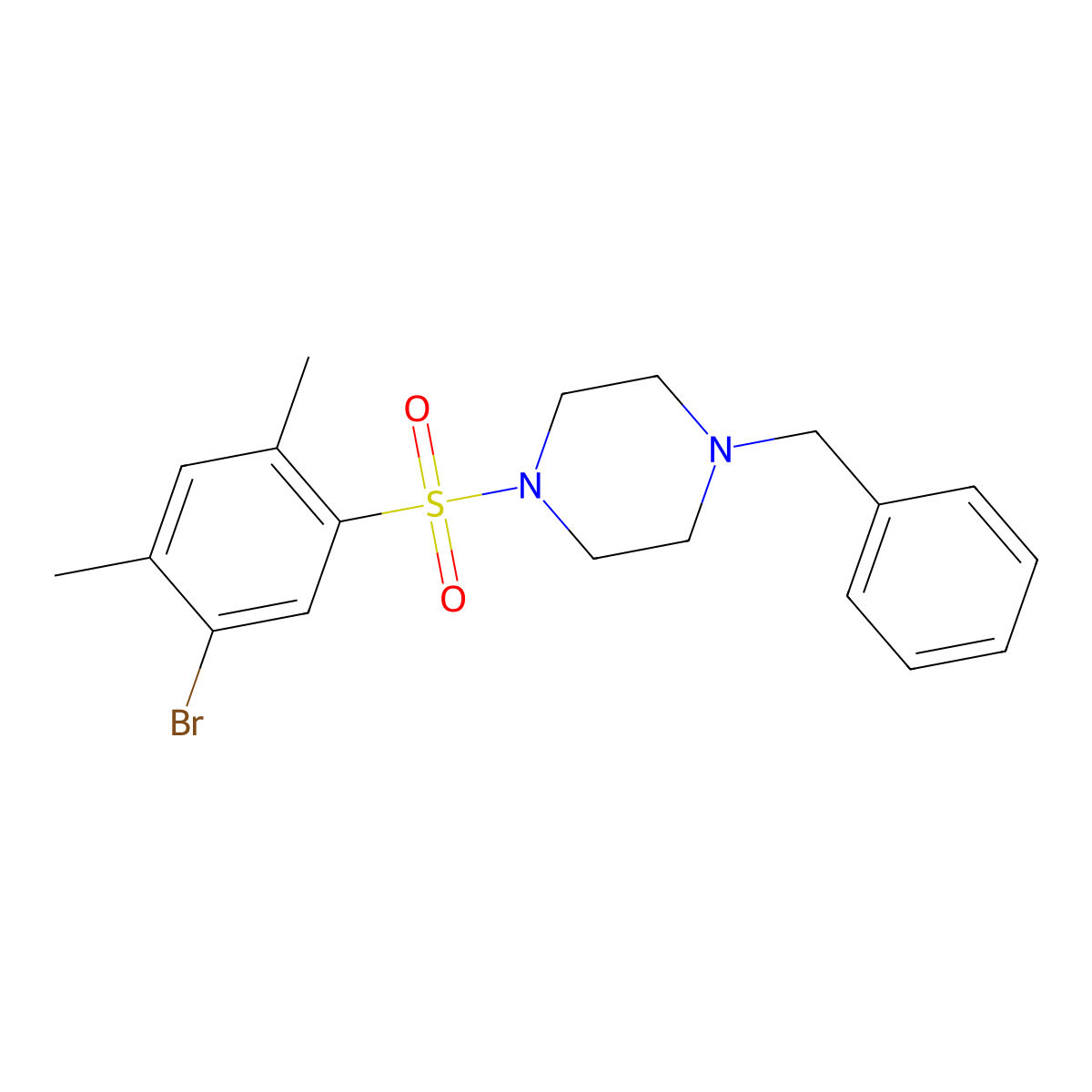 1-Benzyl-4-(5-bromo-2,4-dimethylbenzenesulfonyl)piperazine molecular structure, CAS 1087640-98-9
