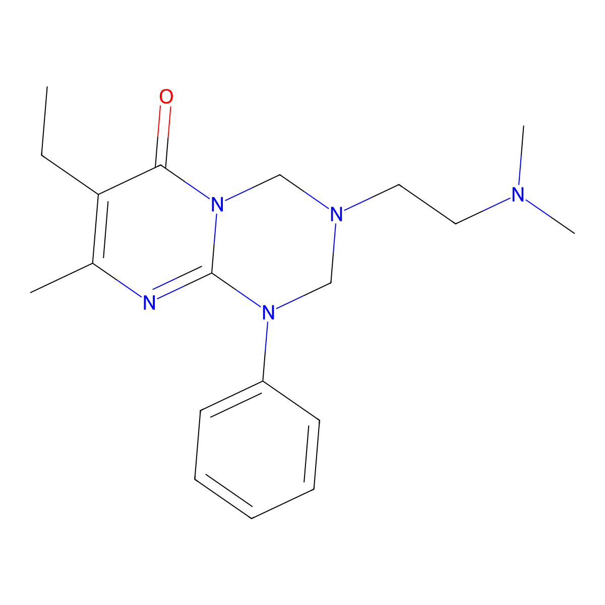 3-[2-(dimethylamino)ethyl]-7-ethyl-8-methyl-1-phenyl-1,2,3,4-tetrahydro-6H-pyrimido[1,2-a][1,3,5]triazin-6-one molecular structure, CAS 1087644-18-5