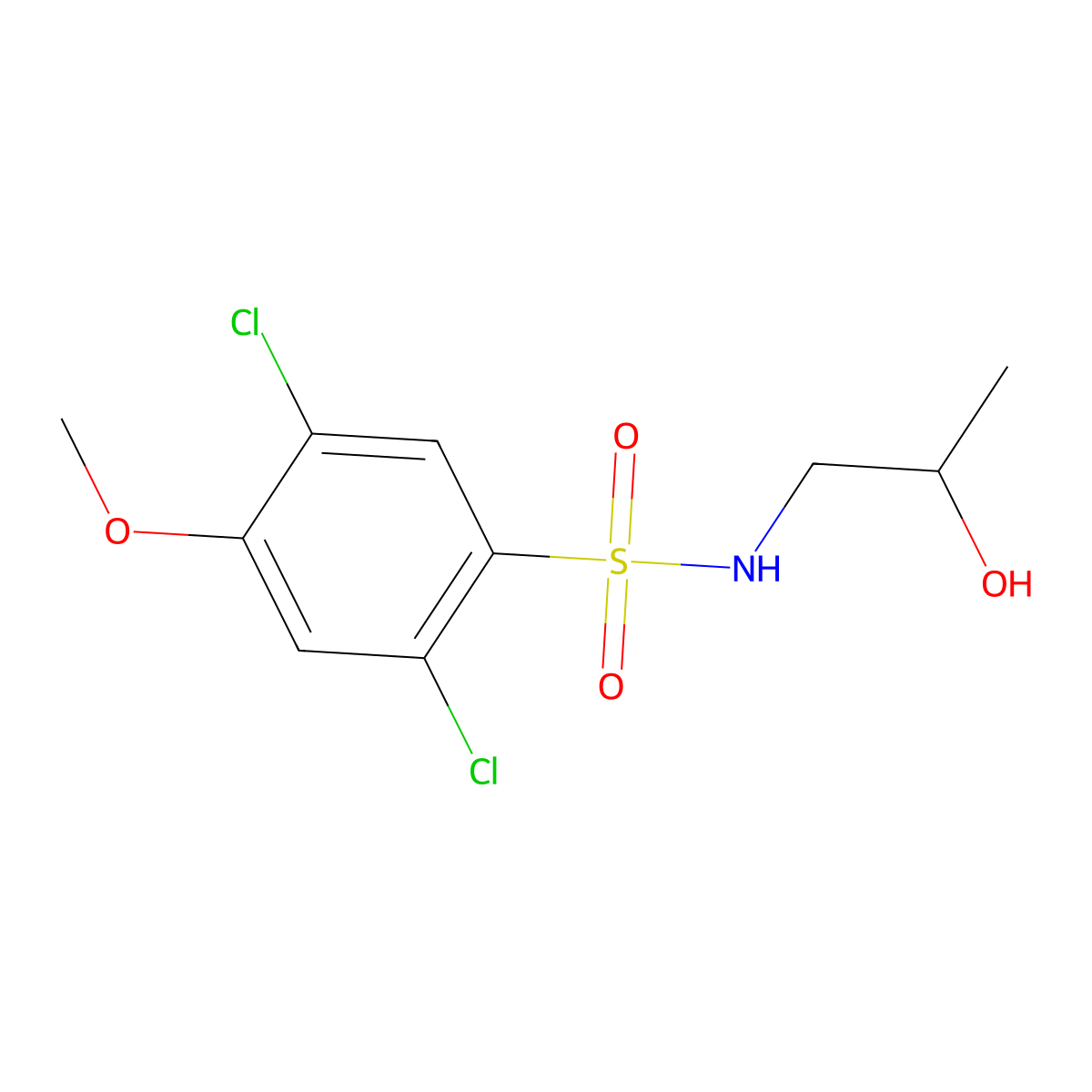 2,5-dichloro-N-(2-hydroxypropyl)-4-methoxybenzenesulfonamide molecular structure, CAS 1087646-37-4