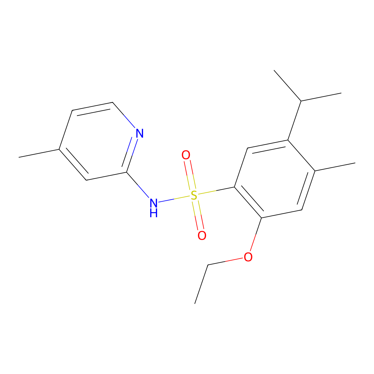 2-ethoxy-5-isopropyl-4-methyl-N-(4-methyl-2-pyridinyl)benzenesulfonamide molecular structure, CAS 1087646-88-5
