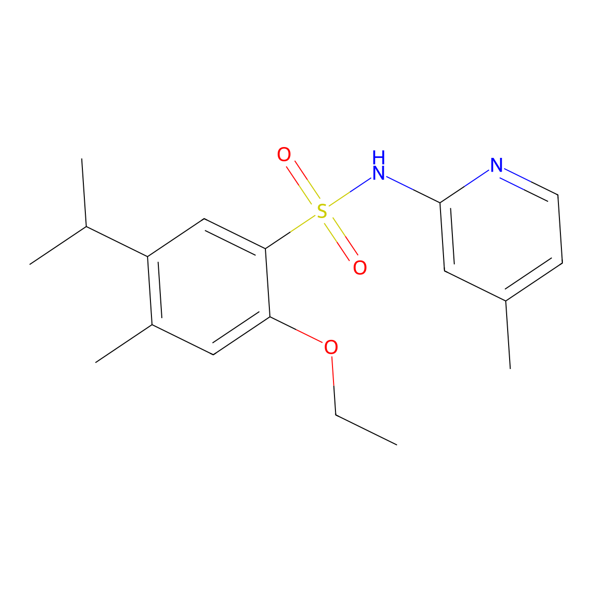 2-ethoxy-5-isopropyl-4-methyl-N-(4-methyl-2-pyridinyl)benzenesulfonamide molecular structure, CAS 1087646-88-5