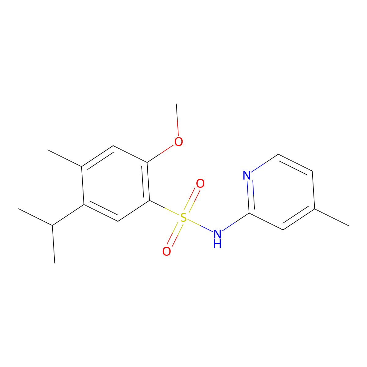 5-isopropyl-2-methoxy-4-methyl-N-(4-methyl-2-pyridinyl)benzenesulfonamide molecular structure, CAS 1087646-89-6
