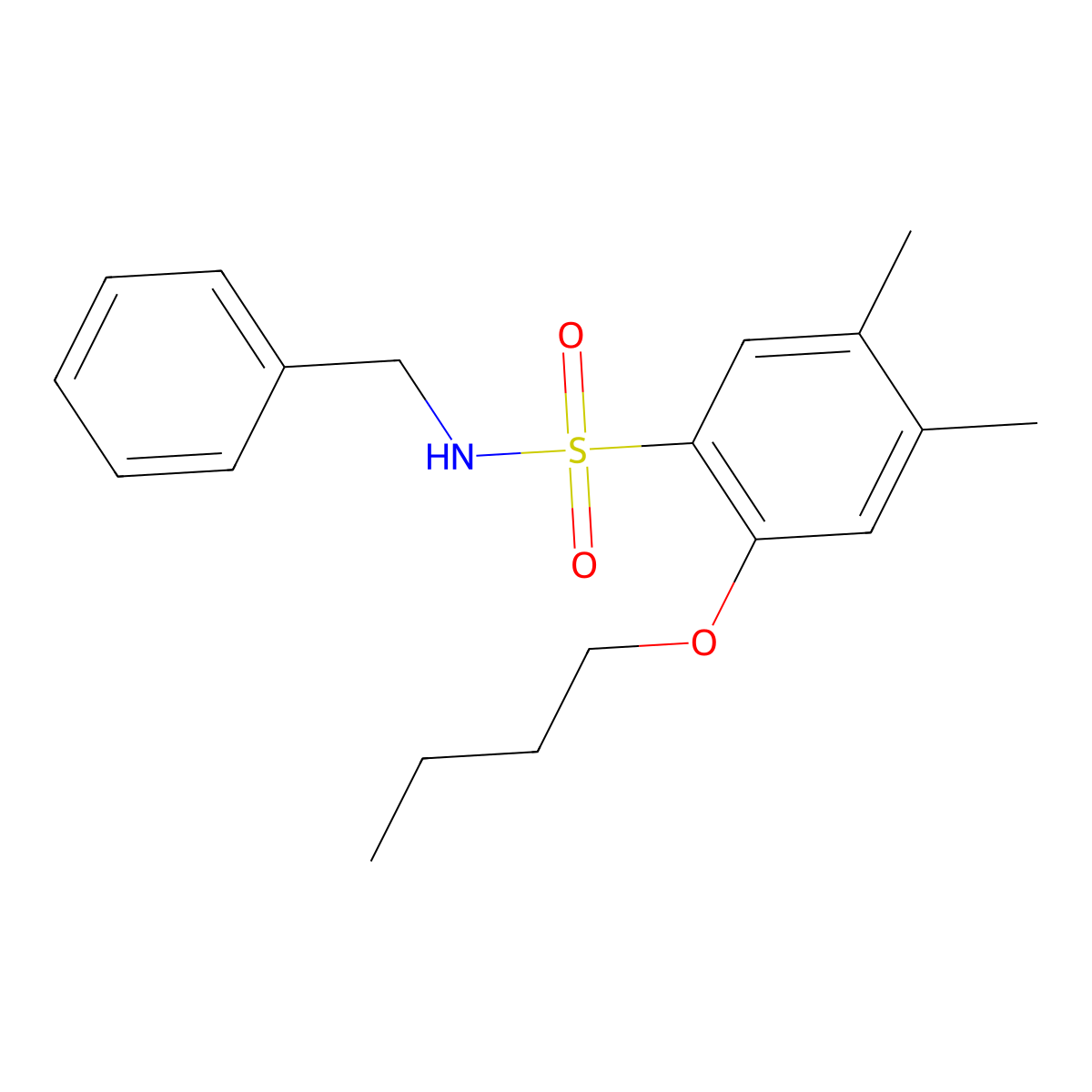 N-benzyl-2-butoxy-4,5-dimethylbenzenesulfonamide molecular structure, CAS 1087646-99-8