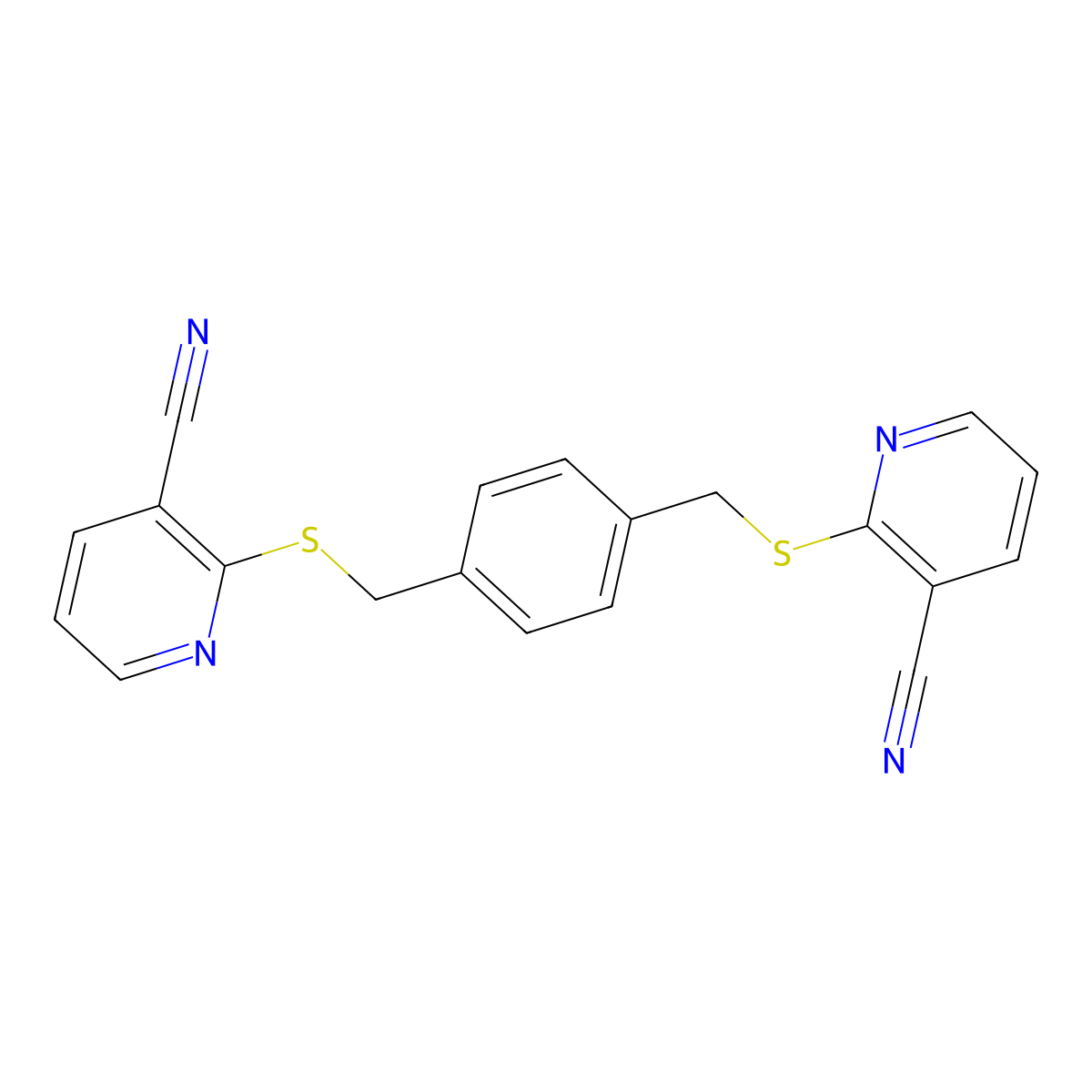 2-{[(4-{[(3-Cyanopyridin-2-YL)sulfanyl]methyl}phenyl)methyl]sulfanyl}pyridine-3-carbonitrile molecular structure, CAS 1087648-19-8