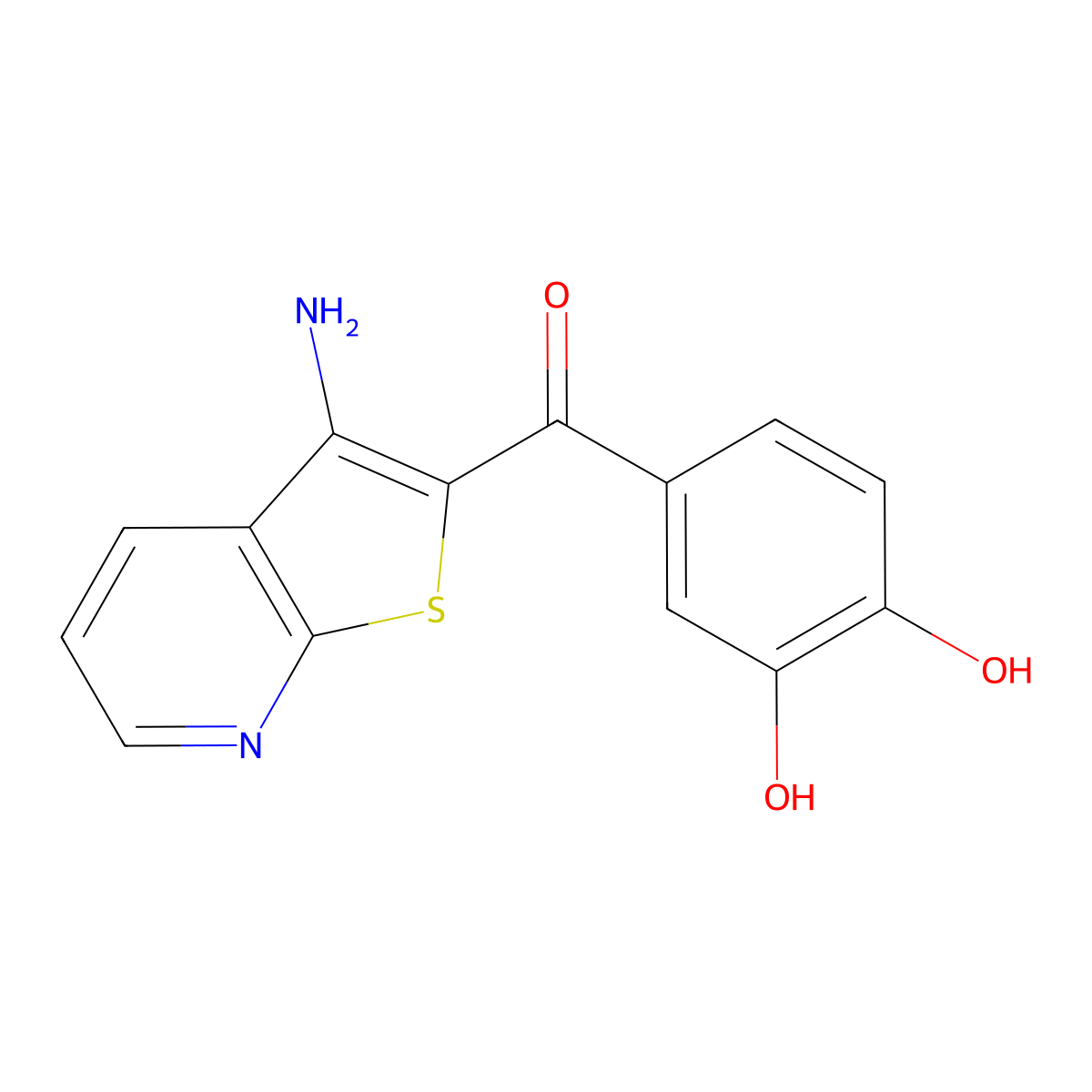 (3-Aminothieno[2,3-b]pyridin-2-yl)(3,4-dihydroxyphenyl)methanone molecular structure, CAS 1087648-20-1