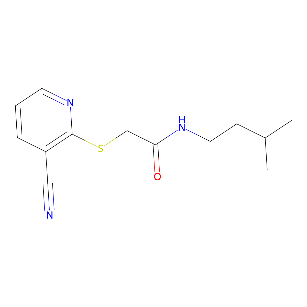 2-[(3-cyanopyridin-2-yl)sulfanyl]-N-(3-methylbutyl)acetamide molecular structure, CAS 1087648-23-4