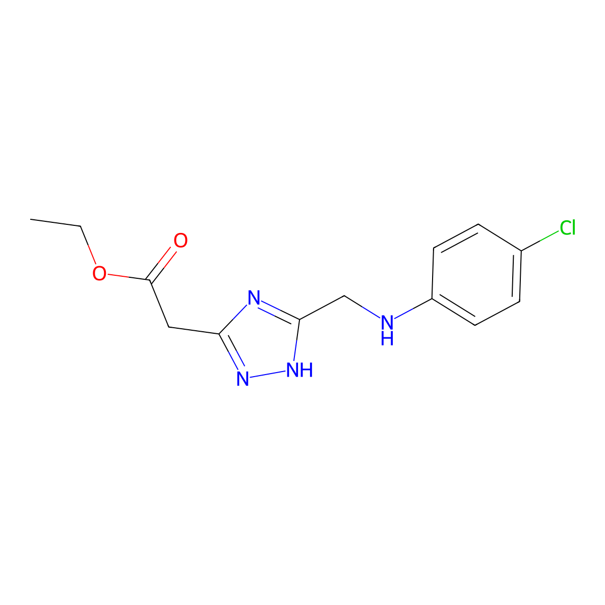 ethyl 2-(3-(((4-chlorophenyl)amino)methyl)-1H-1,2,4-triazol-5-yl)acetate molecular structure, CAS 1087648-34-7