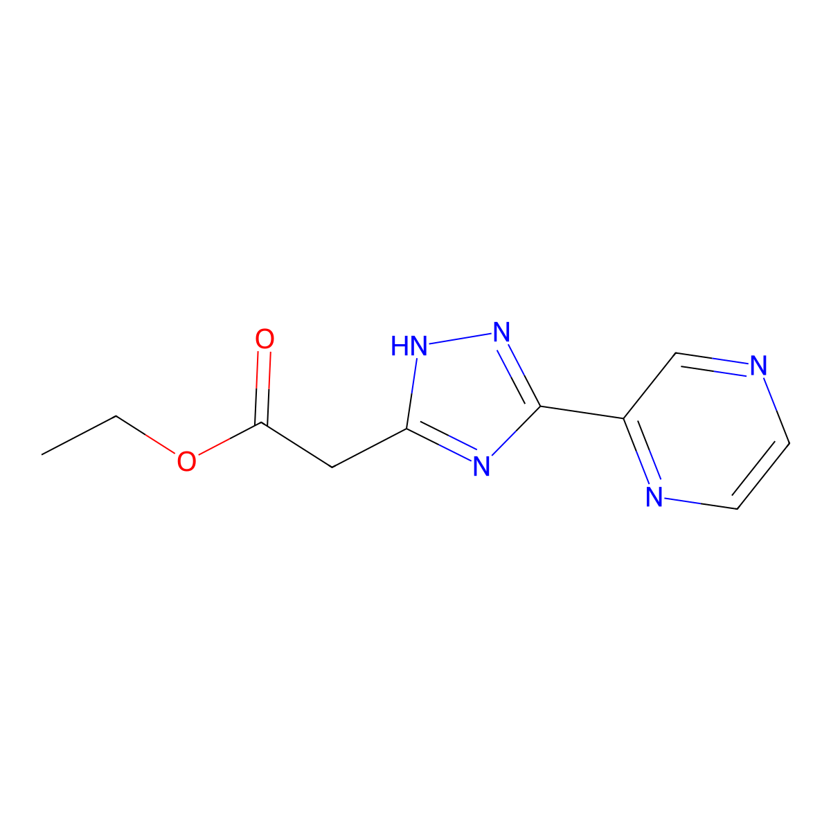 ethyl 2-(3-(pyrazin-2-yl)-1H-1,2,4-triazol-5-yl)acetate molecular structure, CAS 1087648-36-9