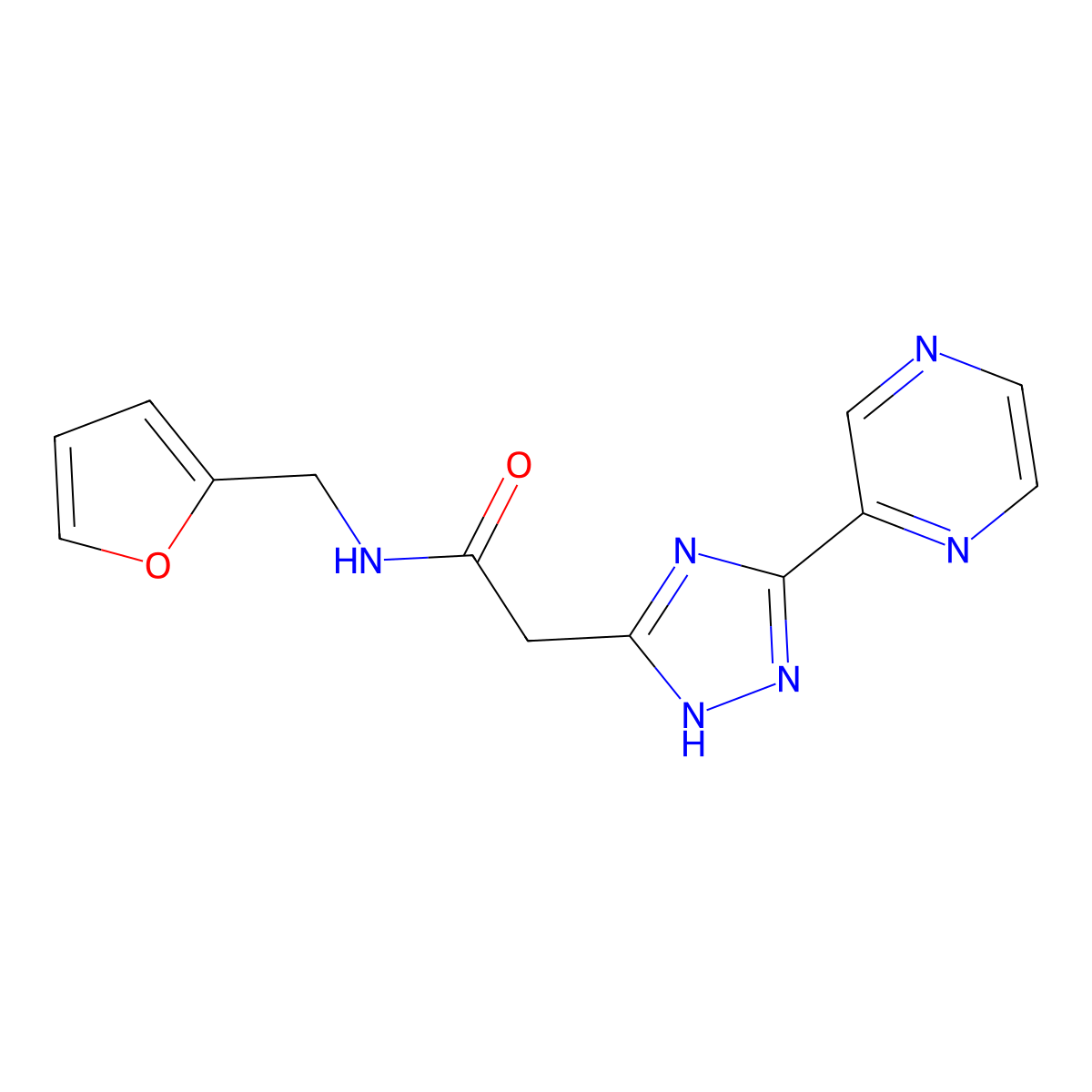 N-(furan-2-ylmethyl)-2-[5-(pyrazin-2-yl)-1H-1,2,4-triazol-3-yl]acetamide molecular structure, CAS 1087648-43-8
