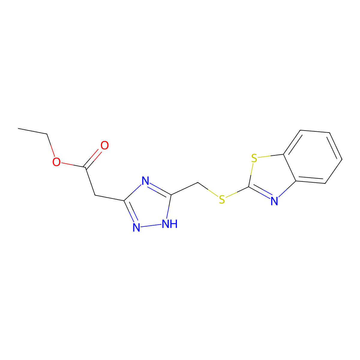 ethyl 2-[3-(benzothiazol-2-ylthiomethyl)-1H-1,2,4-triazol-5-yl]acetate molecular structure, CAS 1087648-46-1