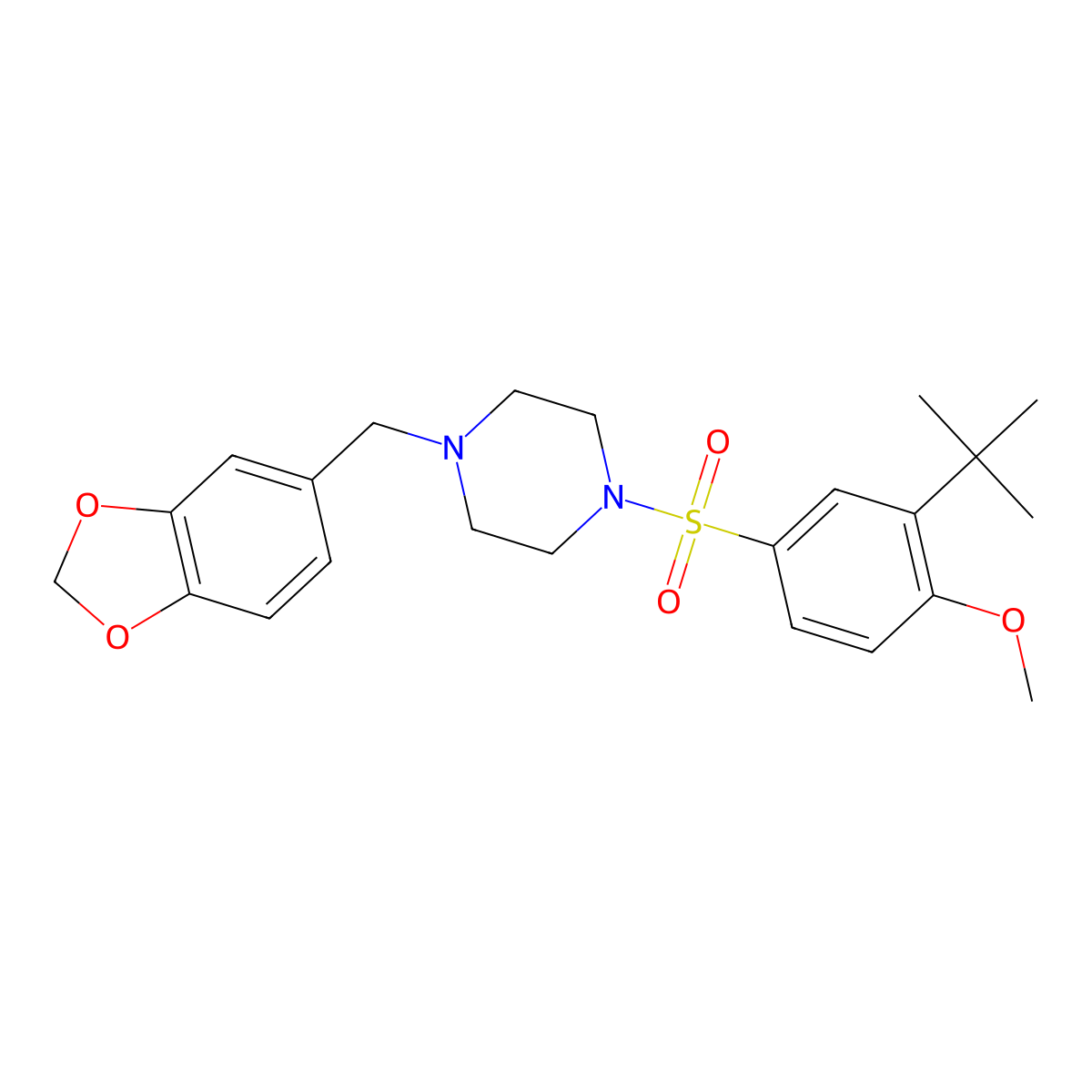 1-[(2H-1,3-benzodioxol-5-yl)methyl]-4-(3-tert-butyl-4-methoxybenzenesulfonyl)piperazine molecular structure, CAS 1087648-71-2