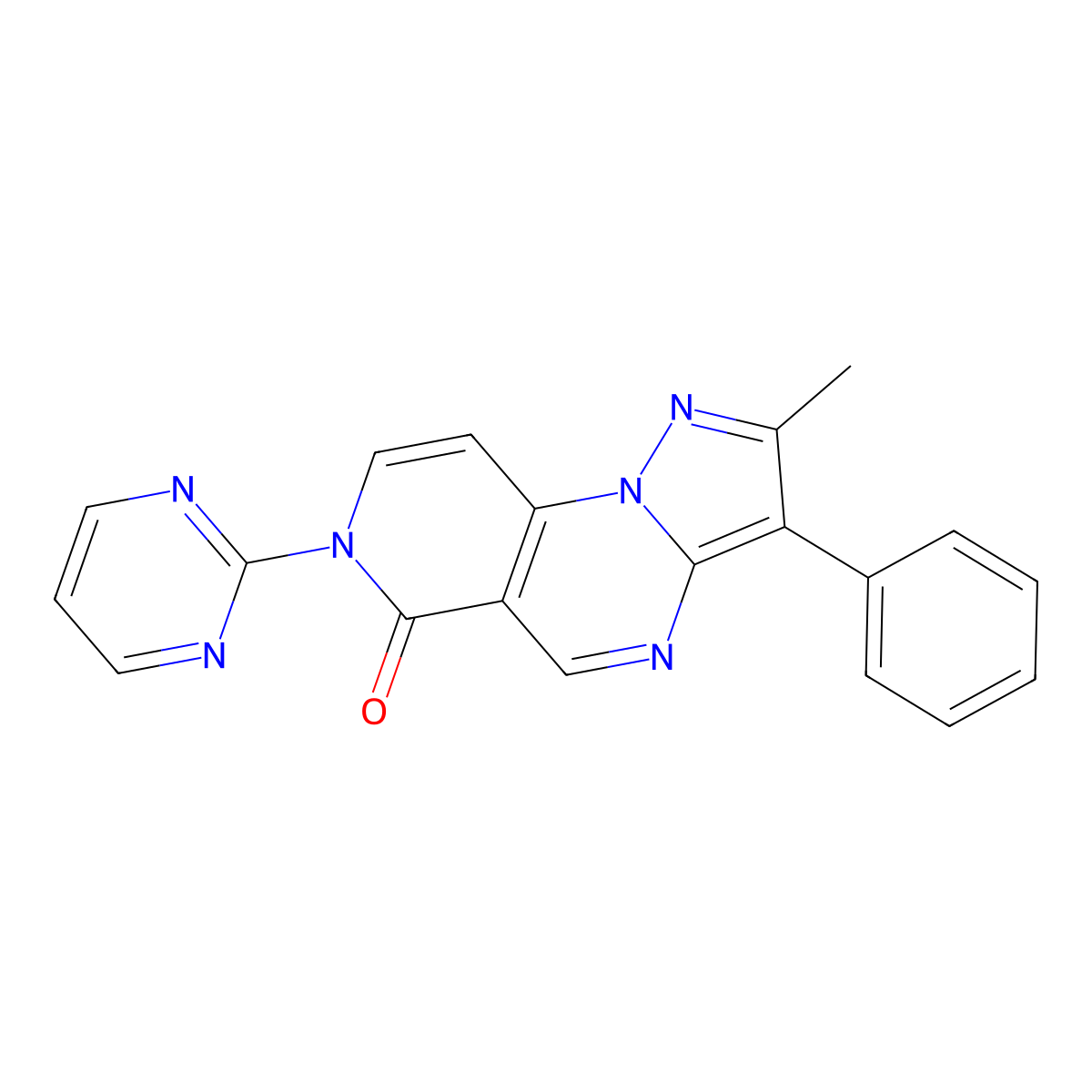 2-methyl-3-phenyl-7-(pyrimidin-2-yl)pyrazolo[1,5-a]pyrido[3,4-e]pyrimidin-6(7H)-one molecular structure, CAS 1087655-39-7