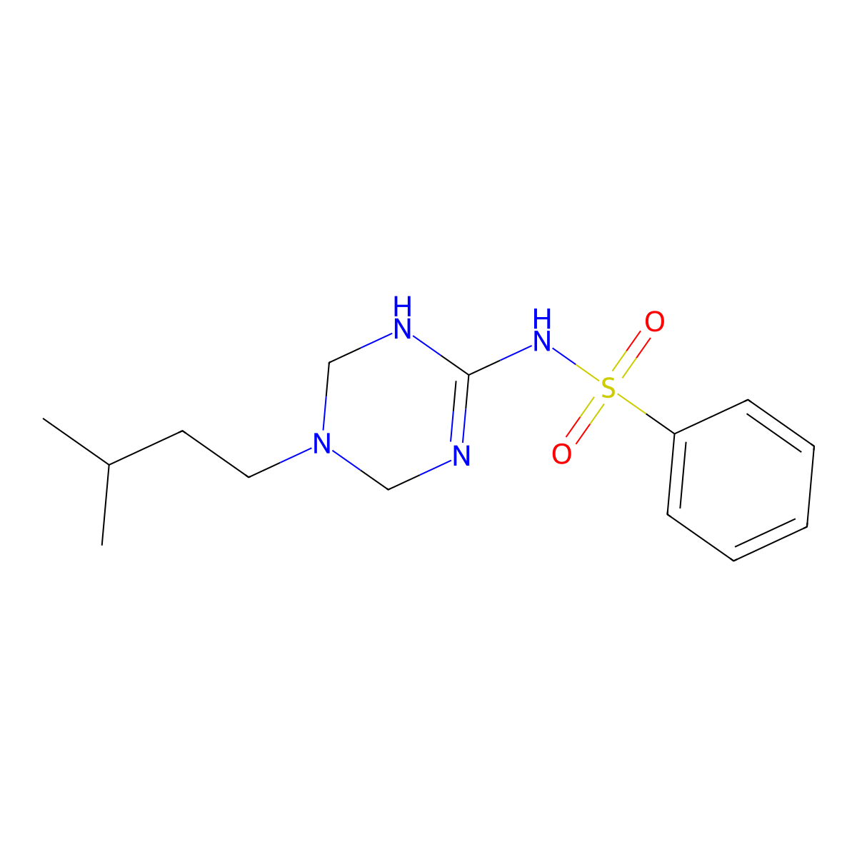 N-[5-(3-methylbutyl)-1,4,5,6-tetrahydro-1,3,5-triazin-2-yl]benzenesulfonamide molecular structure, CAS 1087655-60-4
