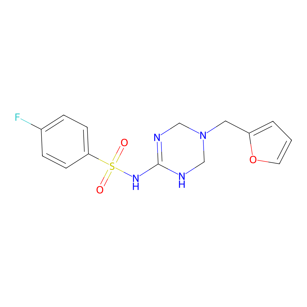 4-fluoro-N-[5-(furan-2-ylmethyl)-1,4,5,6-tetrahydro-1,3,5-triazin-2-yl]benzenesulfonamide molecular structure, CAS 1087655-67-1