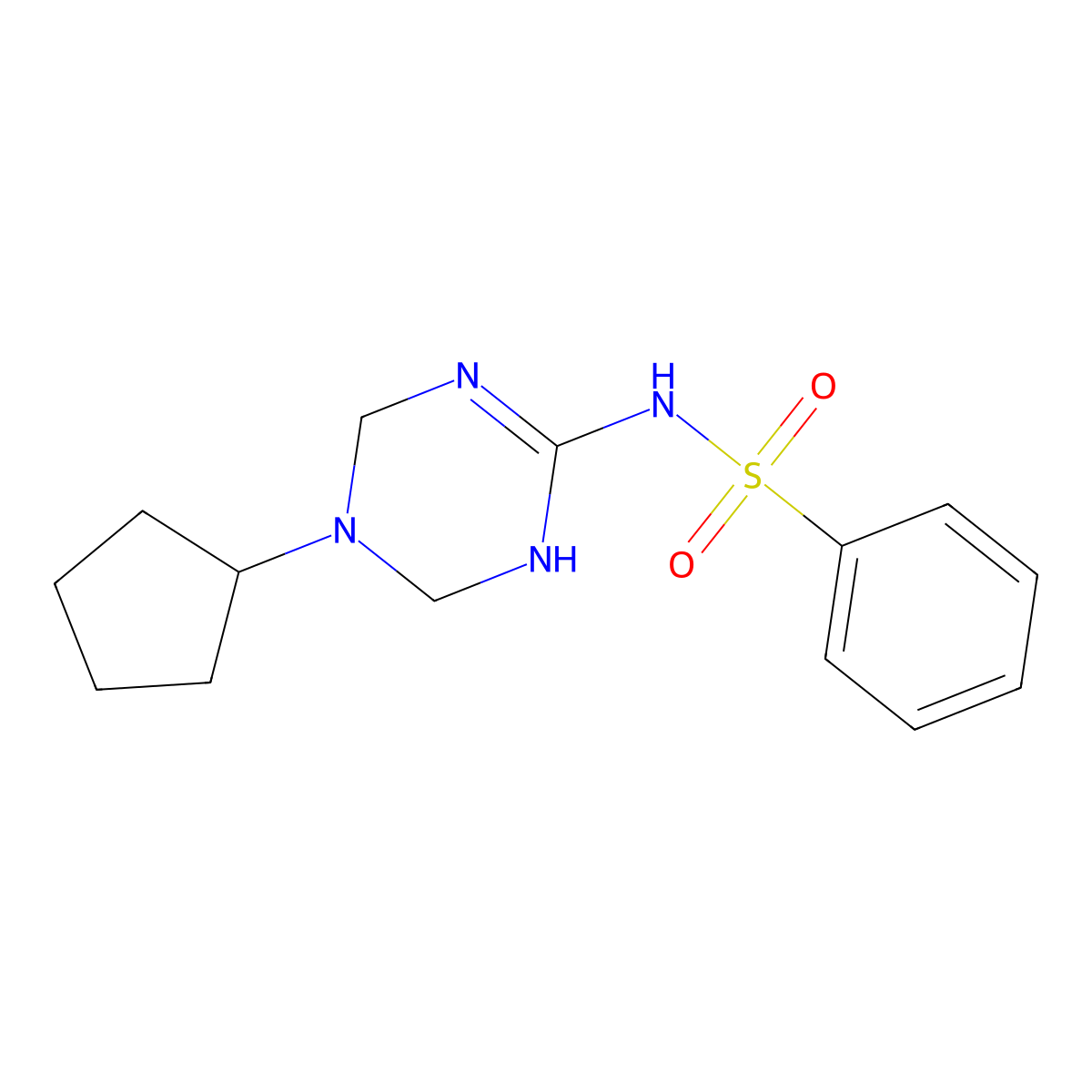 N-(5-cyclopentyl-1,4,5,6-tetrahydro-1,3,5-triazin-2-yl)benzenesulfonamide molecular structure, CAS 1087655-70-6