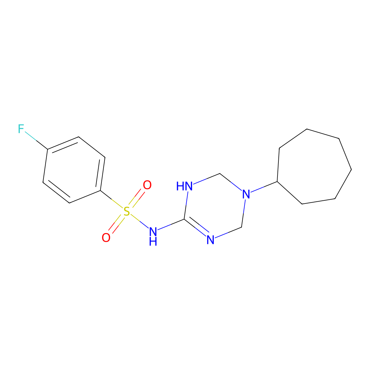 N-(5-cycloheptyl-1,4,5,6-tetrahydro-1,3,5-triazin-2-yl)-4-fluorobenzenesulfonamide molecular structure, CAS 1087655-71-7
