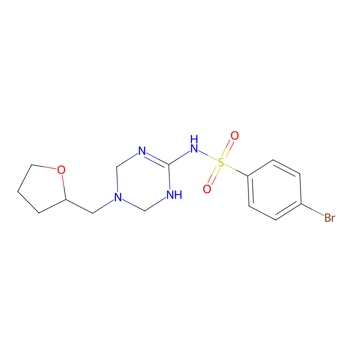 4-bromo-N-[5-(tetrahydrofuran-2-ylmethyl)-1,4,5,6-tetrahydro-1,3,5-triazin-2-yl]benzenesulfonamide molecular structure, CAS 1087655-79-5