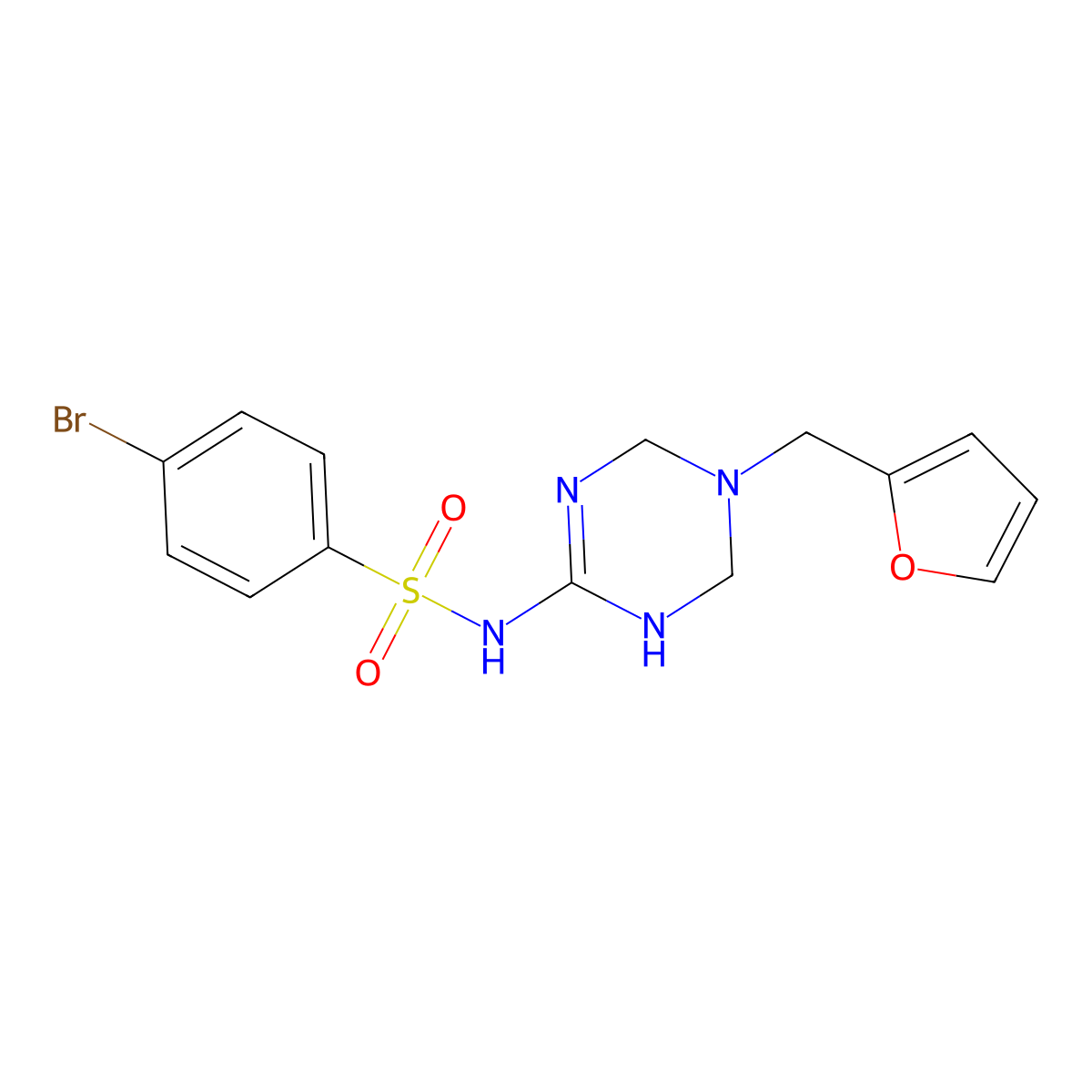 4-bromo-N-[5-(furan-2-ylmethyl)-1,4,5,6-tetrahydro-1,3,5-triazin-2-yl]benzenesulfonamide molecular structure, CAS 1087655-80-8