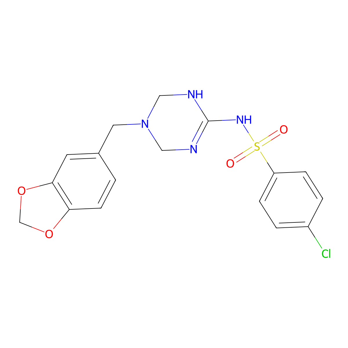 N-[5-(1,3-benzodioxol-5-ylmethyl)-1,4,5,6-tetrahydro-1,3,5-triazin-2-yl]-4-chlorobenzenesulfonamide molecular structure, CAS 1087655-85-3