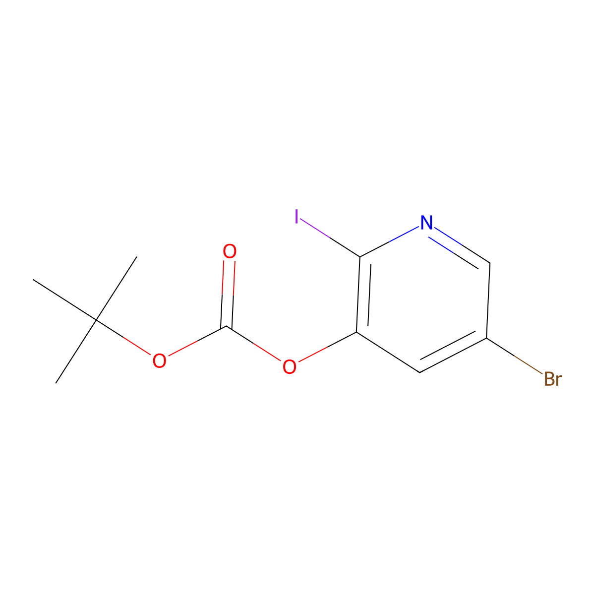 5-Bromo-2-iodopyridin-3-yl tert-butyl carbonate molecular structure, CAS 1087659-20-8