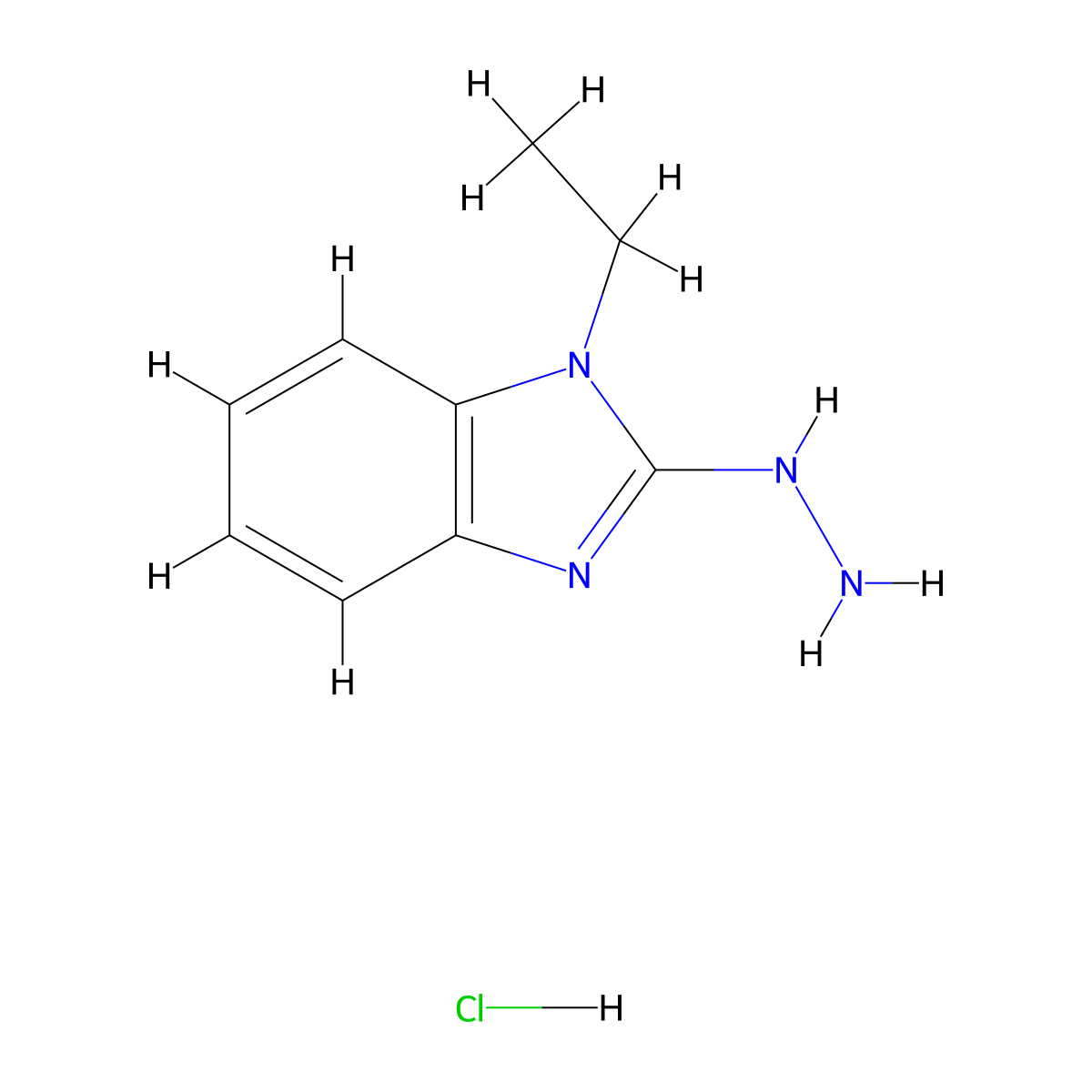 1-ethyl-2-hydrazinyl-1H-1,3-benzodiazole hydrochloride molecular structure, CAS 1087707-47-8