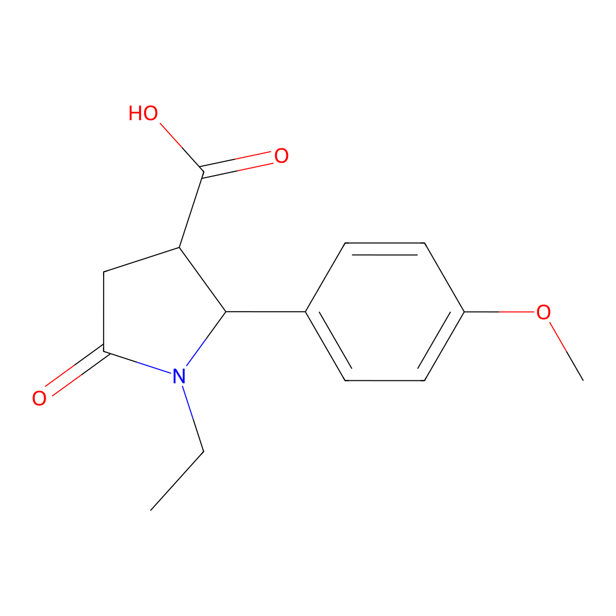 (2R,3R)-1-Ethyl-2-(4-methoxy-phenyl)-5-oxo-pyrrolidine-3-carboxylic acid molecular structure, CAS 1087712-61-5
