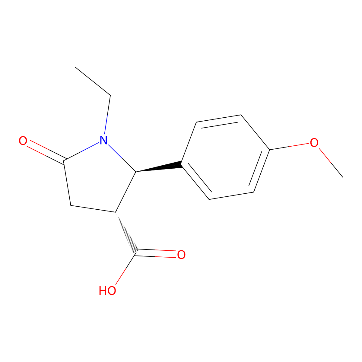 (2R,3R)-1-Ethyl-2-(4-methoxy-phenyl)-5-oxo-pyrrolidine-3-carboxylic acid molecular structure, CAS 1087712-61-5