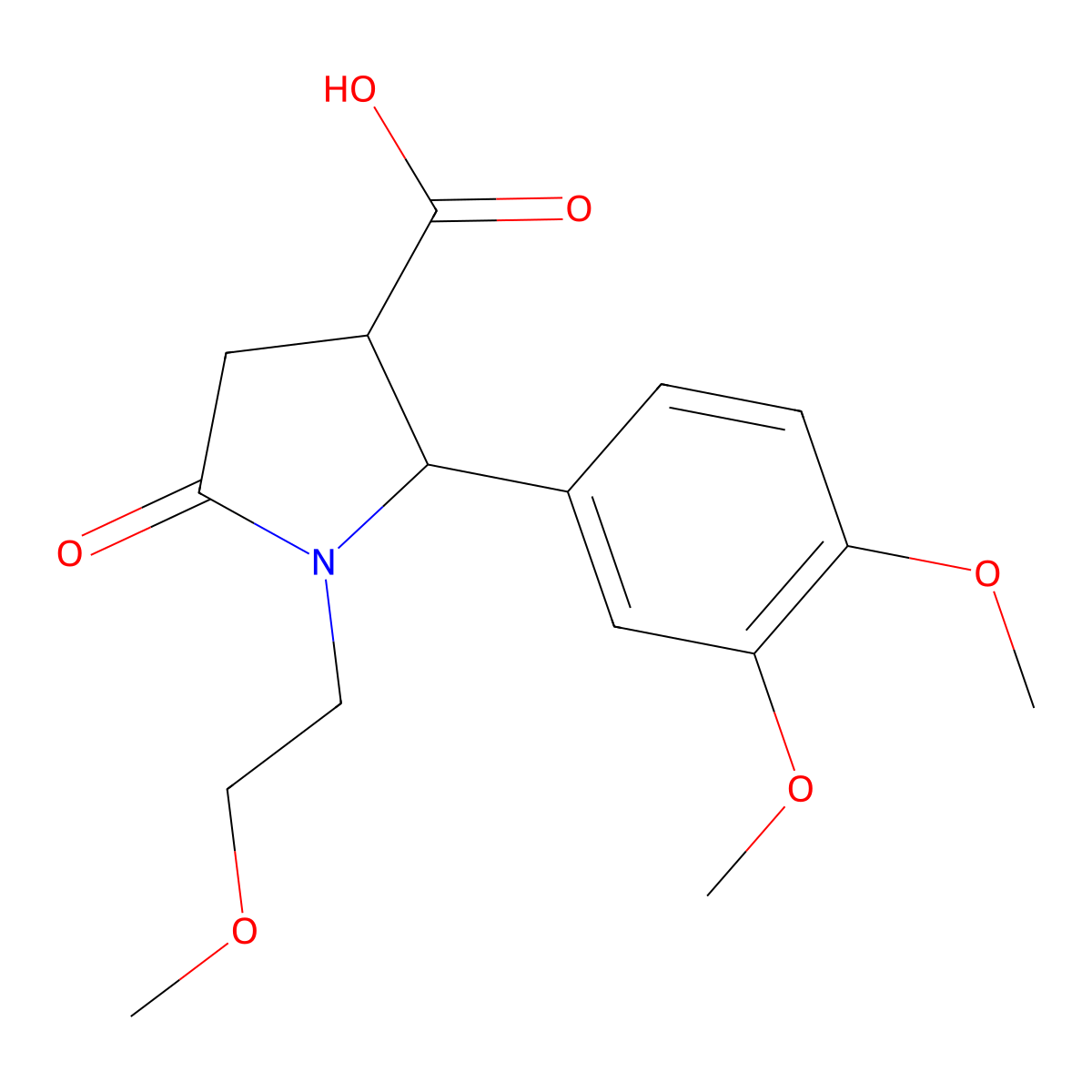 (2R,3R)-2-(3,4-Dimethoxy-phenyl)-1-(2-methoxy-ethyl)-5-oxo-pyrrolidine-3-carboxylic acid molecular structure, CAS 1087712-85-3
