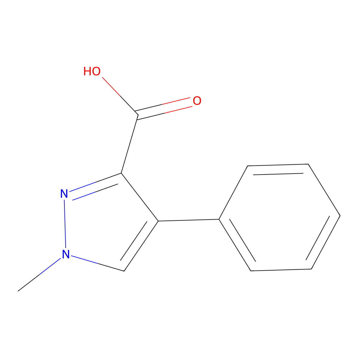 1-methyl-4-phenyl-1H-Pyrazole-3-carboxylic acid molecular structure, CAS 1087716-36-6