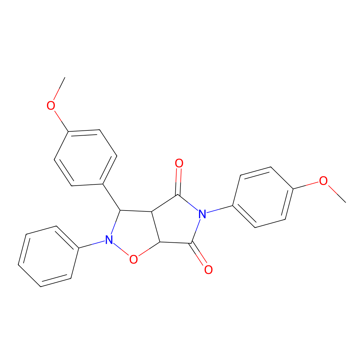 3,5-bis(4-methoxyphenyl)-2-phenyldihydro-2H-pyrrolo[3,4-d]isoxazole-4,6(5H,6aH)-dione molecular structure, CAS 1087741-28-3