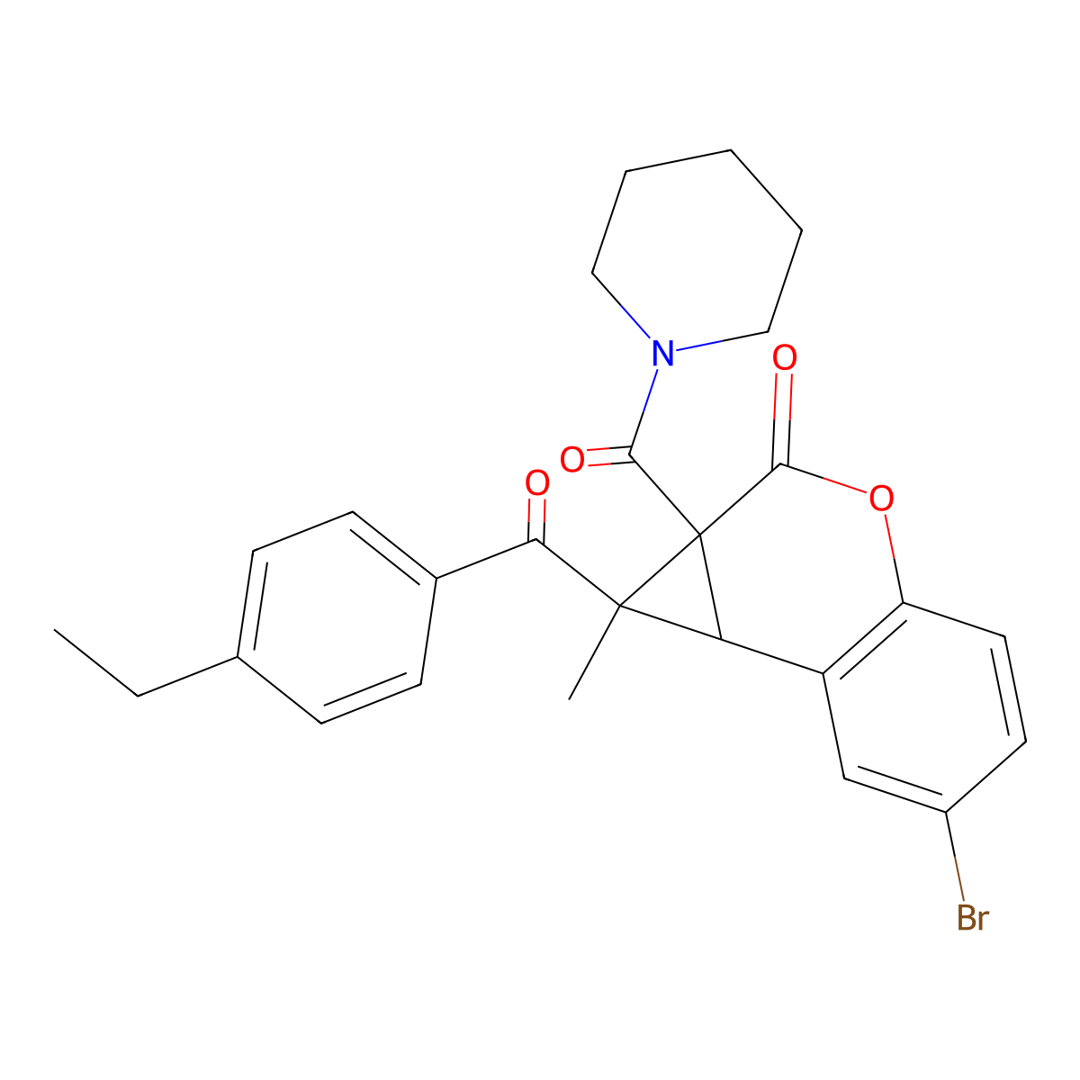 6-bromo-1-(4-ethylbenzoyl)-1-methyl-1a-(piperidine-1-carbonyl)-7bH-cyclopropa[c]chromen-2-one molecular structure, CAS 1087746-97-1