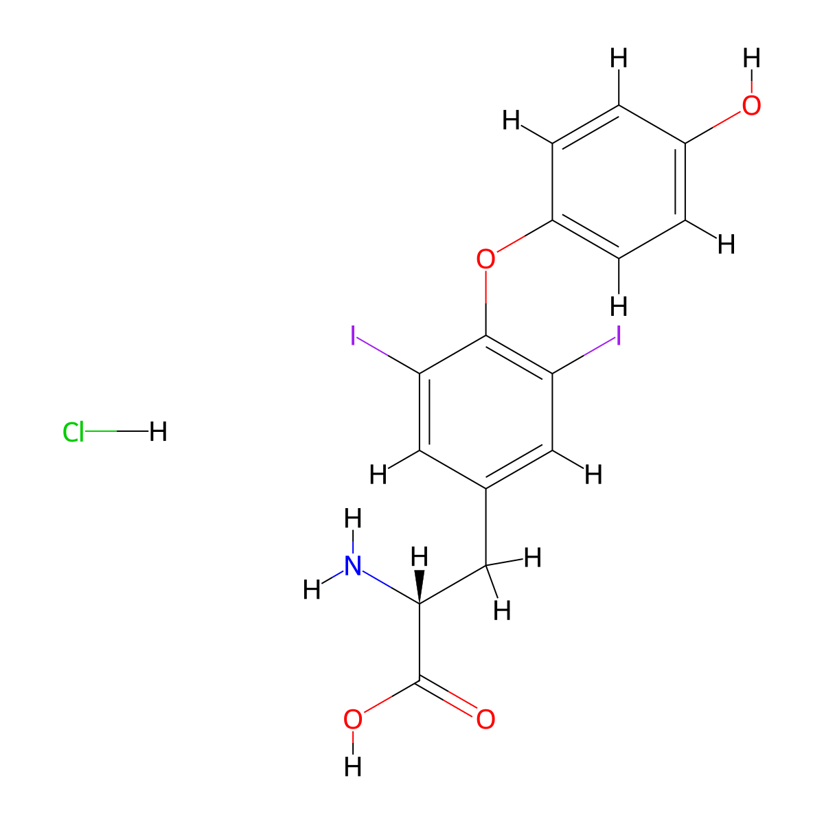 (R)-2-Amino-3-(4-(4-hydroxyphenoxy)-3,5-diiodophenyl)propanoic acid hydrochloride molecular structure, CAS 1087749-41-4