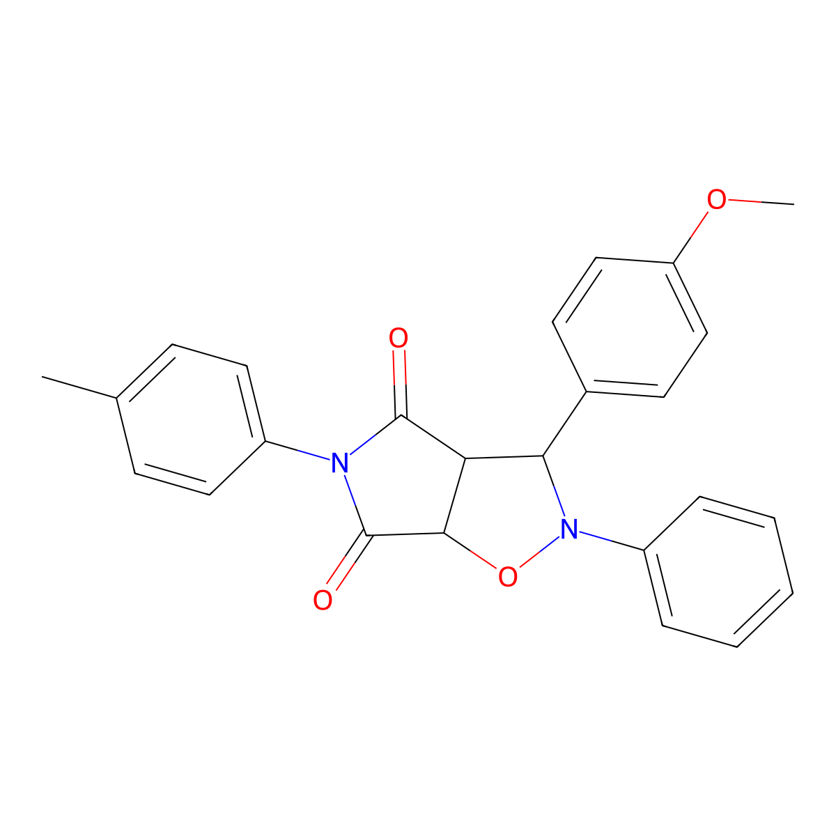 3-(4-methoxyphenyl)-2-phenyl-5-(p-tolyl)dihydro-2H-pyrrolo[3,4-d]isoxazole-4,6(5H,6aH)-dione molecular structure, CAS 1087752-20-2