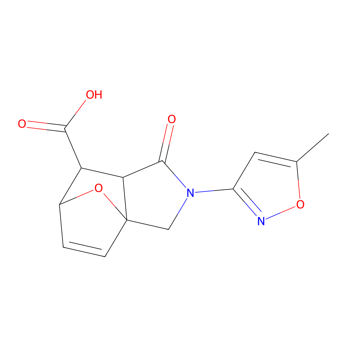 3-(5-Methyl-isoxazol-3-yl)-4-oxo-10-oxa-3-aza-tricyclo[5.2.1.0*1,5*]dec-8-ene-6-carboxylic acid molecular structure, CAS 1087753-92-1