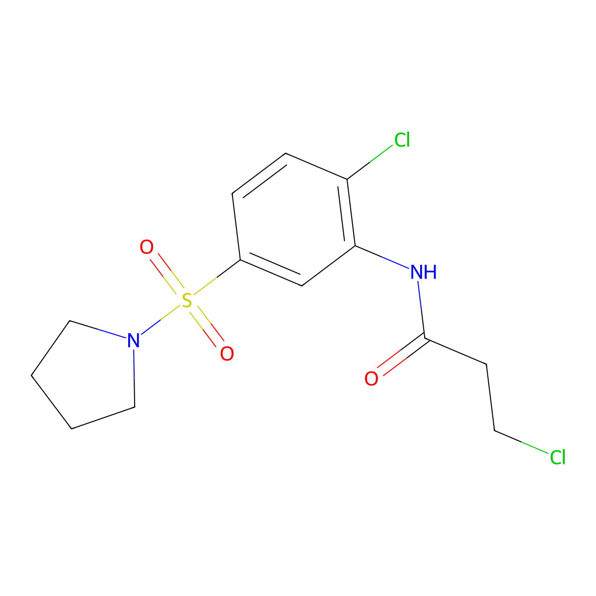 3-chloro-N-(2-chloro-5-(pyrrolidine-1-sulfonyl)phenyl)propanamide molecular structure, CAS 1087784-08-4