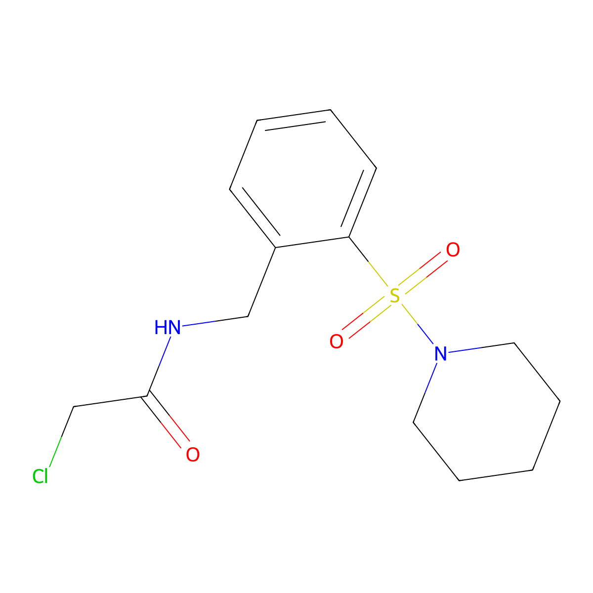 2-chloro-N-{[2-(piperidine-1-sulfonyl)phenyl]methyl}acetamide molecular structure, CAS 1087784-13-1