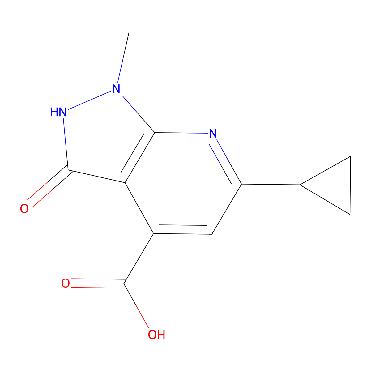 6-cyclopropyl-1-methyl-3-oxo-2,3-dihydro-1H-pyrazolo[3,4-b]pyridine-4-carboxylic acid molecular structure, CAS 1087784-23-3