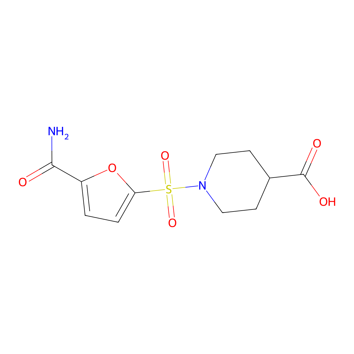 1-[(5-Carbamoylfuran-2-yl)sulfonyl]piperidine-4-carboxylic acid molecular structure, CAS 1087789-06-7