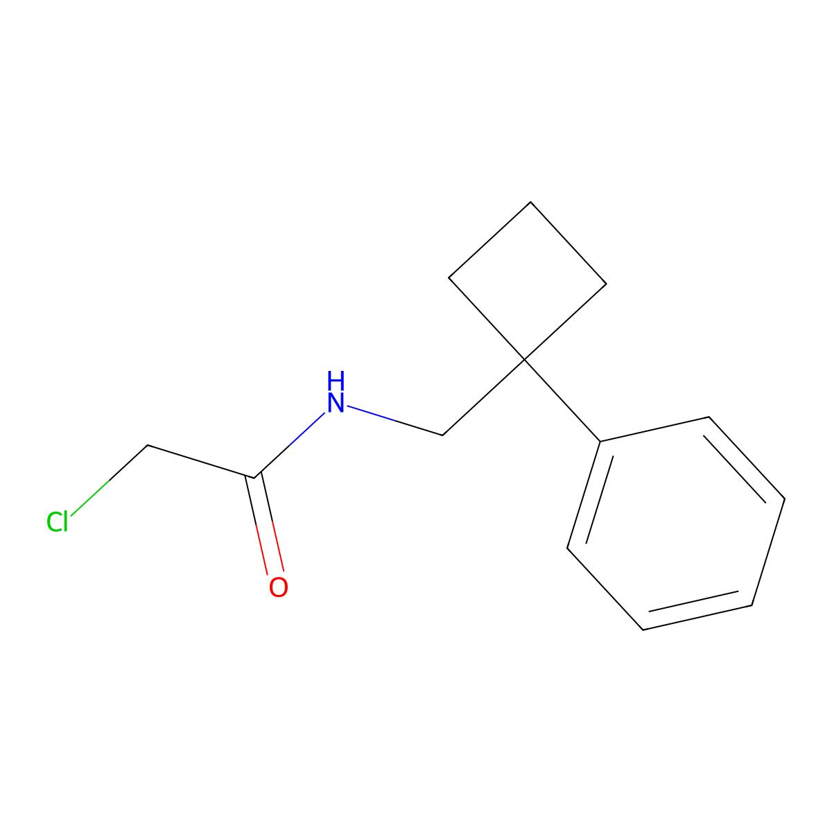 2-chloro-N-[(1-phenylcyclobutyl)methyl]acetamide molecular structure, CAS 1087792-00-4