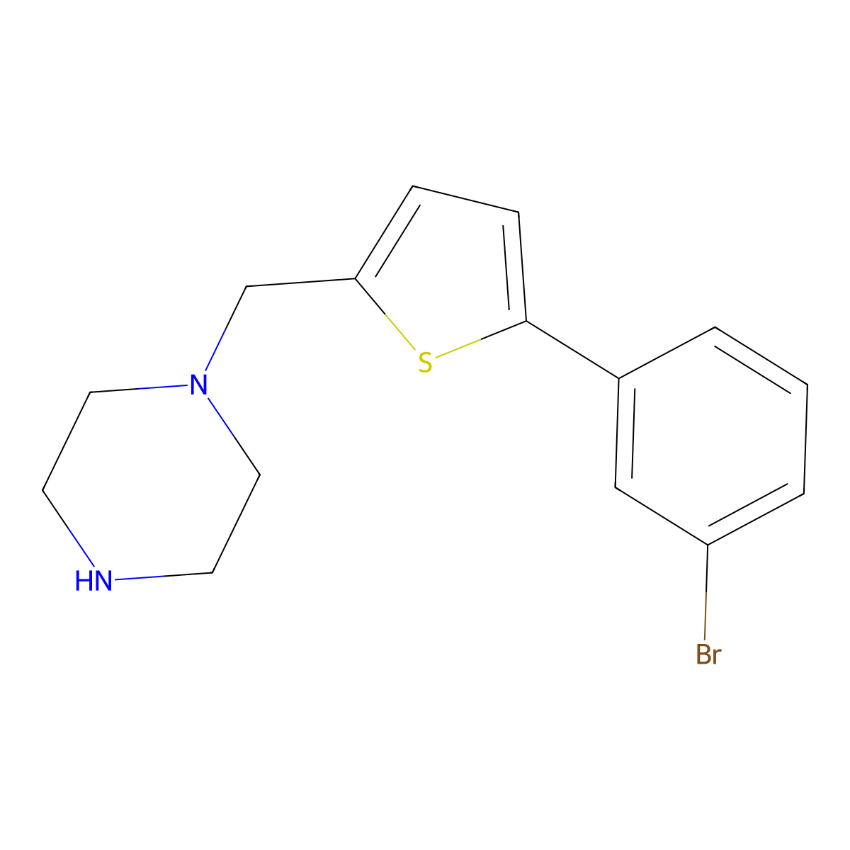 1-{[5-(3-Bromophenyl)thiophen-2-yl]methyl}piperazine molecular structure, CAS 1087792-11-7