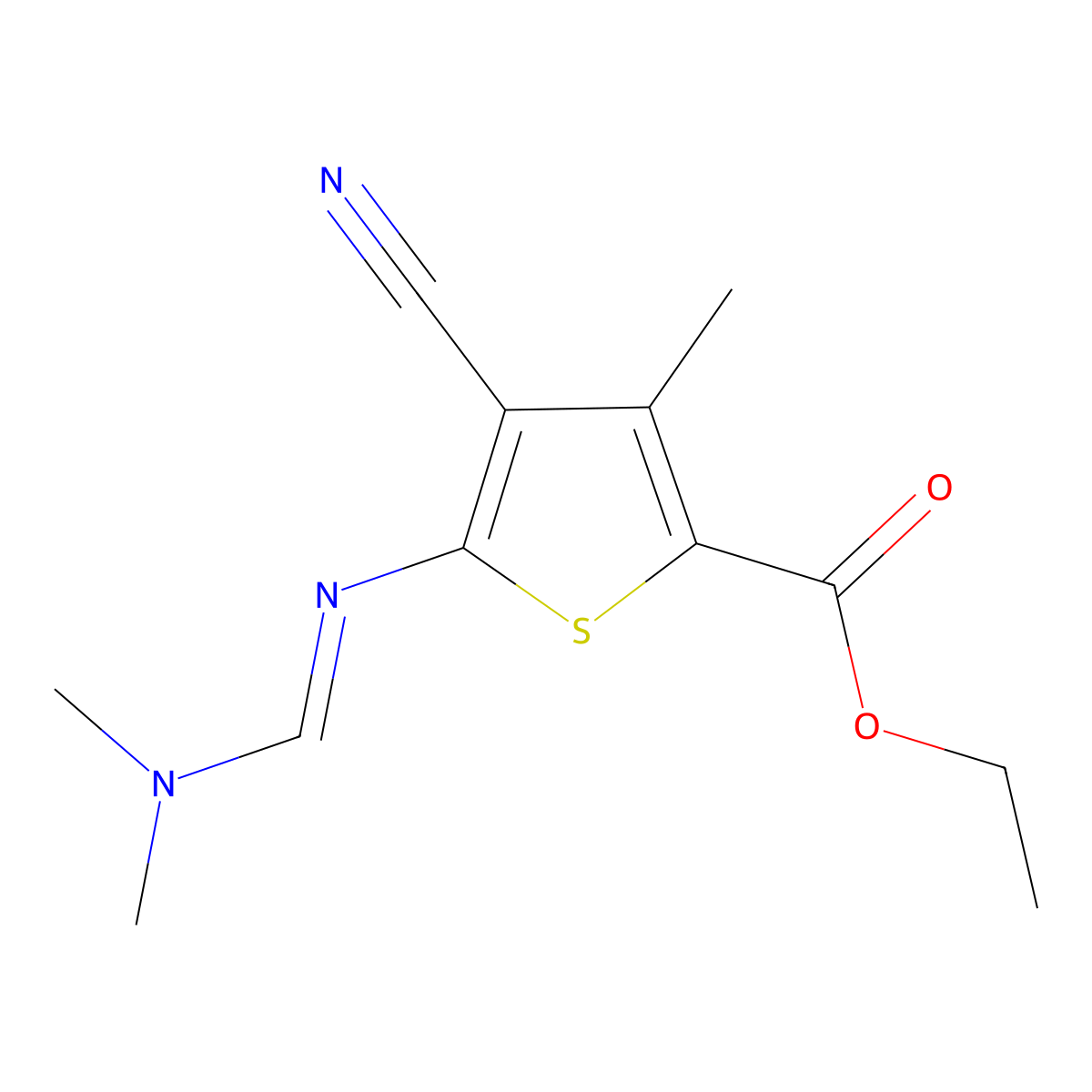 Ethyl 4-cyano-5-{[(dimethylamino)methylidene]amino}-3-methylthiophene-2-carboxylate molecular structure, CAS 1087792-54-8