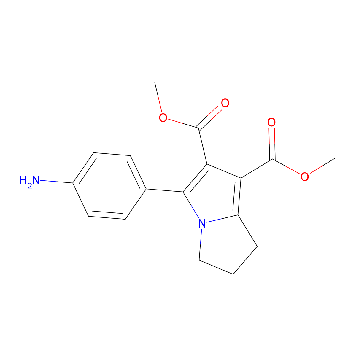 6,7-dimethyl 5-(4-aminophenyl)-2,3-dihydro-1H-pyrrolizine-6,7-dicarboxylate molecular structure, CAS 1087792-56-0