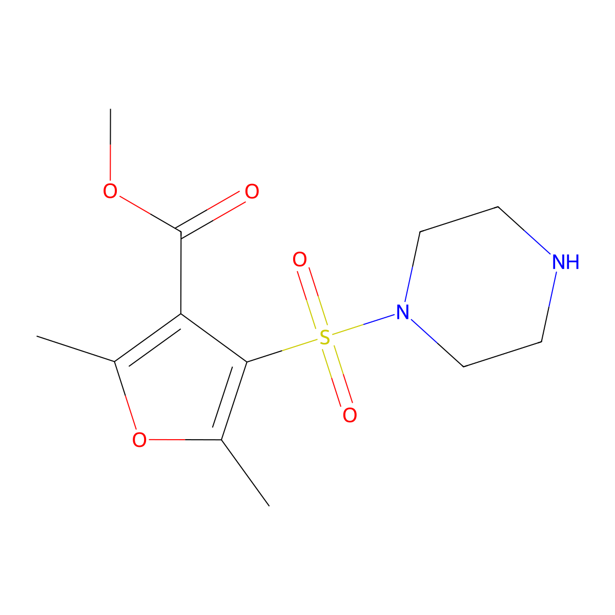 Methyl 2,5-dimethyl-4-(piperazine-1-sulfonyl)furan-3-carboxylate molecular structure, CAS 1087792-63-9