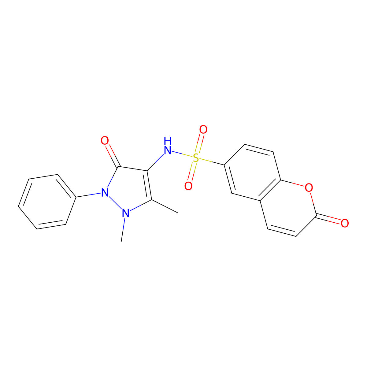 N-(1,5-dimethyl-3-oxo-2-phenyl-2,3-dihydro-1H-pyrazol-4-yl)-2-oxo-2H-chromene-6-sulfonamide molecular structure, CAS 1087816-79-2