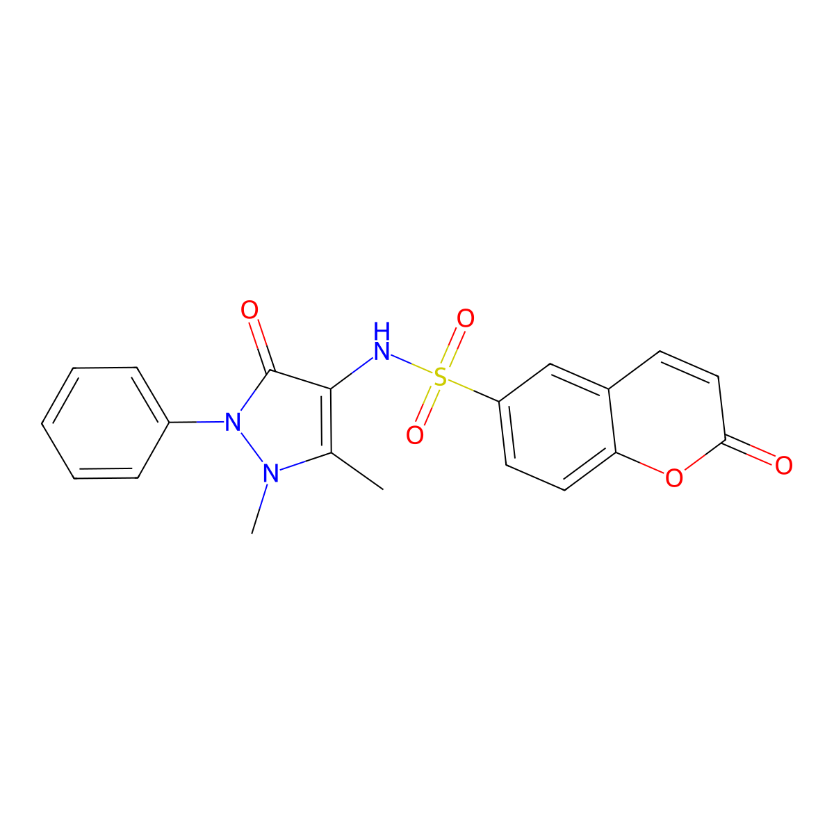 N-(1,5-dimethyl-3-oxo-2-phenyl-2,3-dihydro-1H-pyrazol-4-yl)-2-oxo-2H-chromene-6-sulfonamide molecular structure, CAS 1087816-79-2