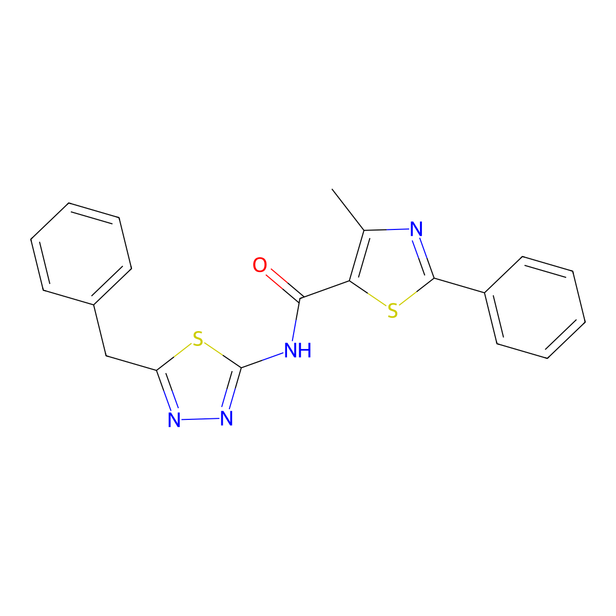 N-[(2E)-5-benzyl-1,3,4-thiadiazol-2(3H)-ylidene]-4-methyl-2-phenyl-1,3-thiazole-5-carboxamide molecular structure, CAS 1087838-78-5