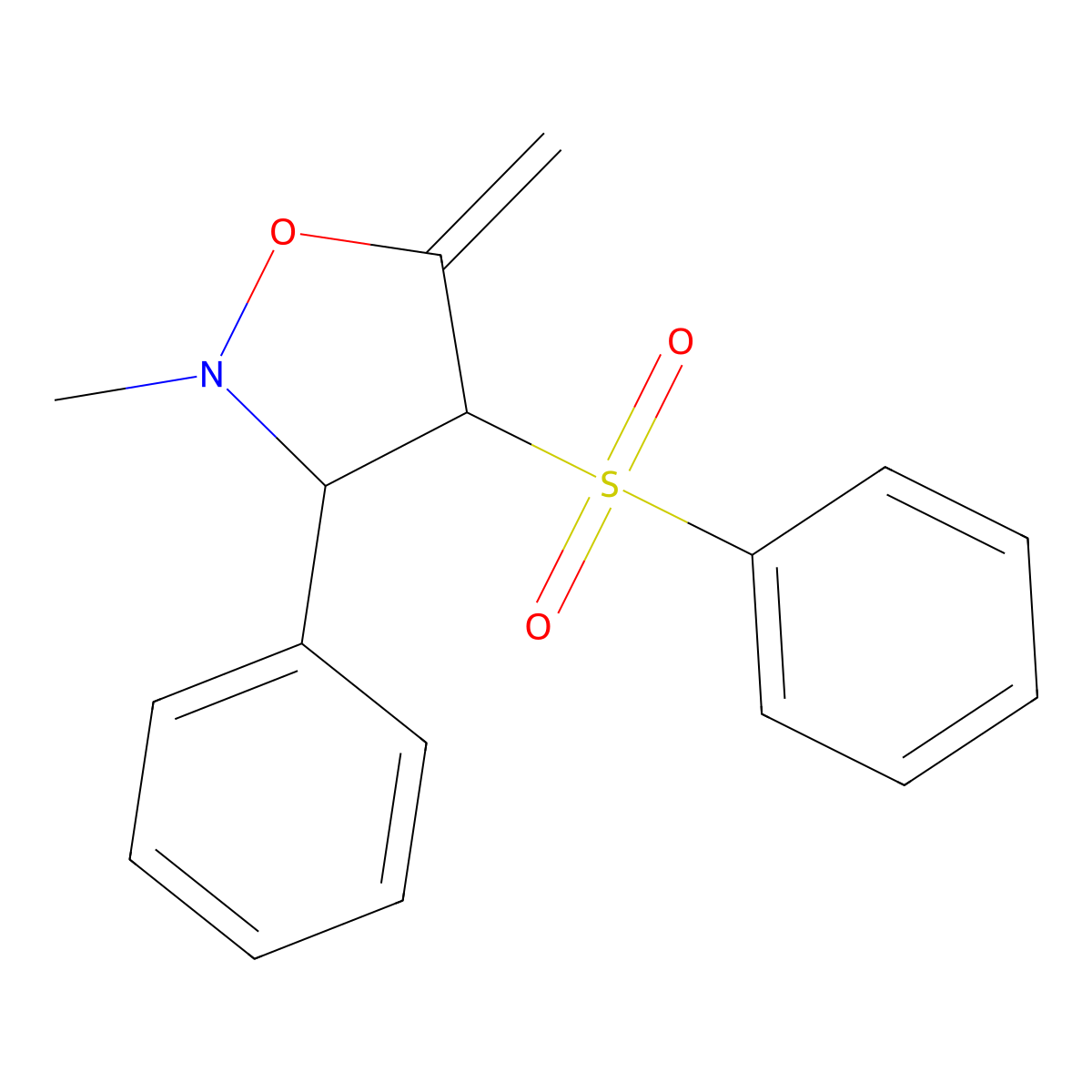 2-Methyl-5-methylene-3-phenyl-4-(phenylsulfonyl)isoxazolidine molecular structure, CAS 108817-77-2